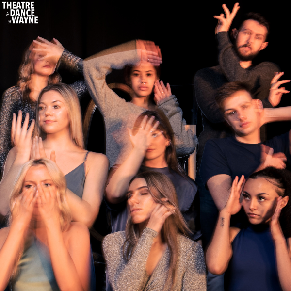 BFA dance majors pose in a blurred image