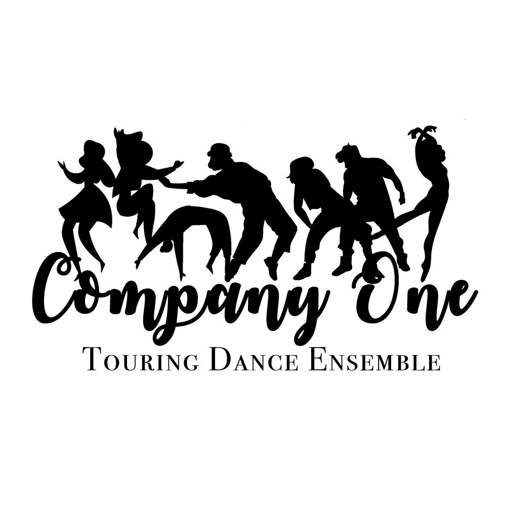 Company one logo which is comprised of a silhouette of 6 clipart dancers and the words company one touring dance ensemble